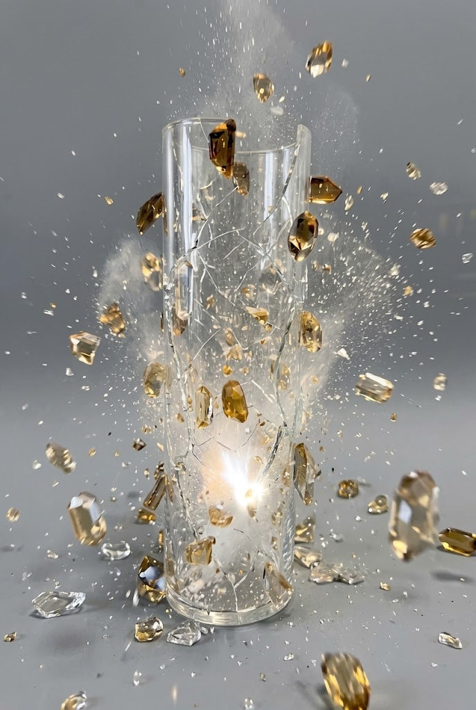 Jarrón escultórico de cristal con 20 incrustaciones de cuarzo ahumado.