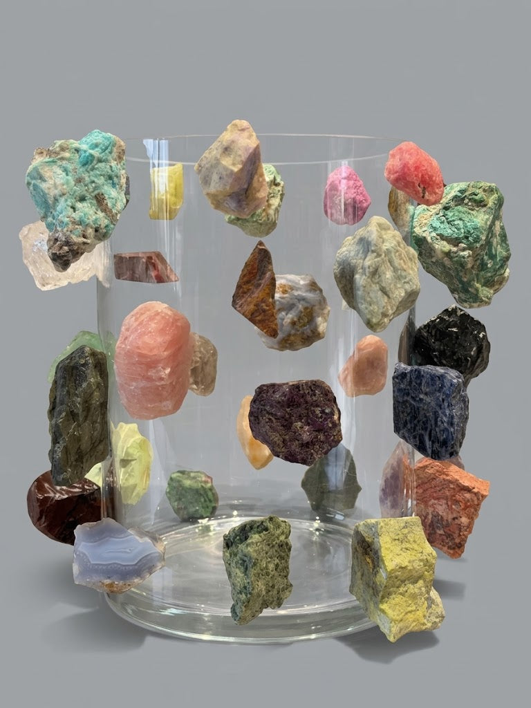 Pieza de Autor en Vidrio: Composición con Minerales en Bruto de Alta Calidad – Obra Única