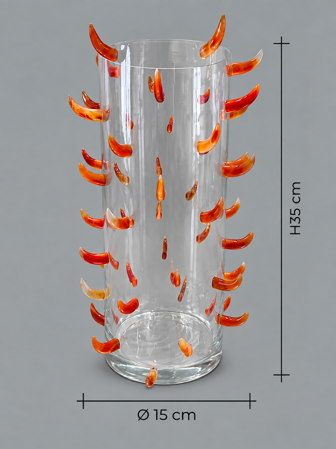 Jarrón escultórico de cristal con 46 incrustaciones de ágata Cornalina.
